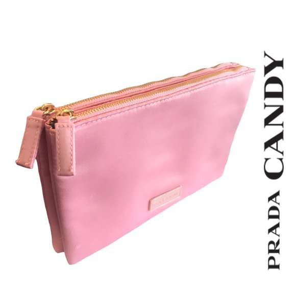 PRADA CANDY Dual Detachable Satiny PINK Zippered POUCHES! - Picture 1 of 7